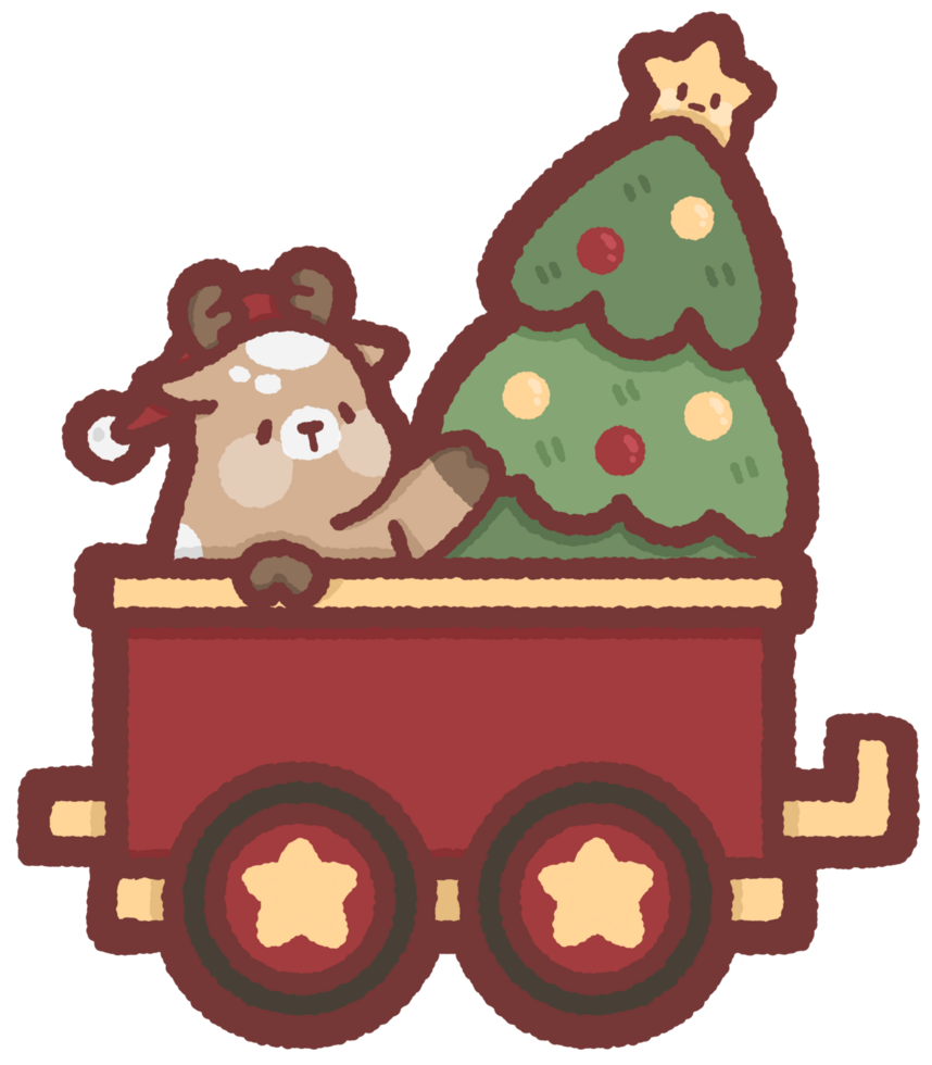 Deer in a train with Christmas tree png