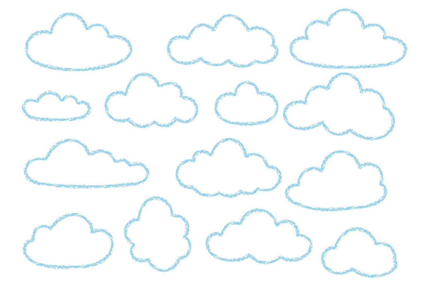 Blue crayon cloud outline set on white background vector
