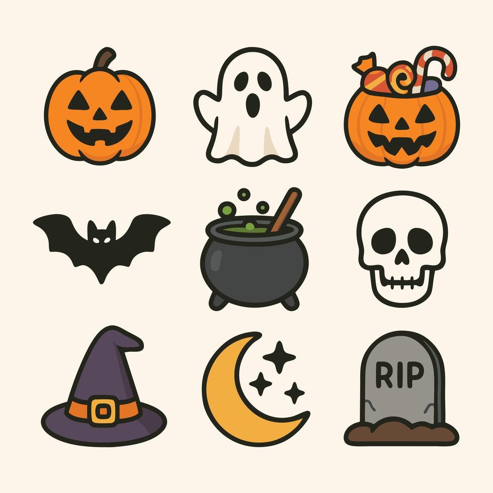 Halloween icons including pumpkins and ghosts vector