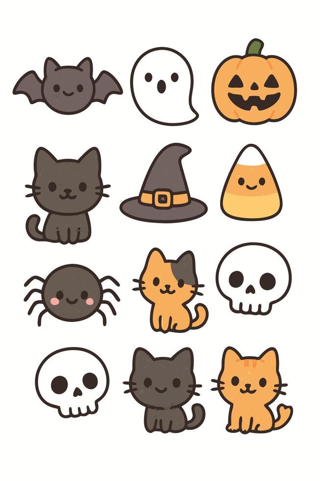 Cute Halloween icons collection for kids vector
