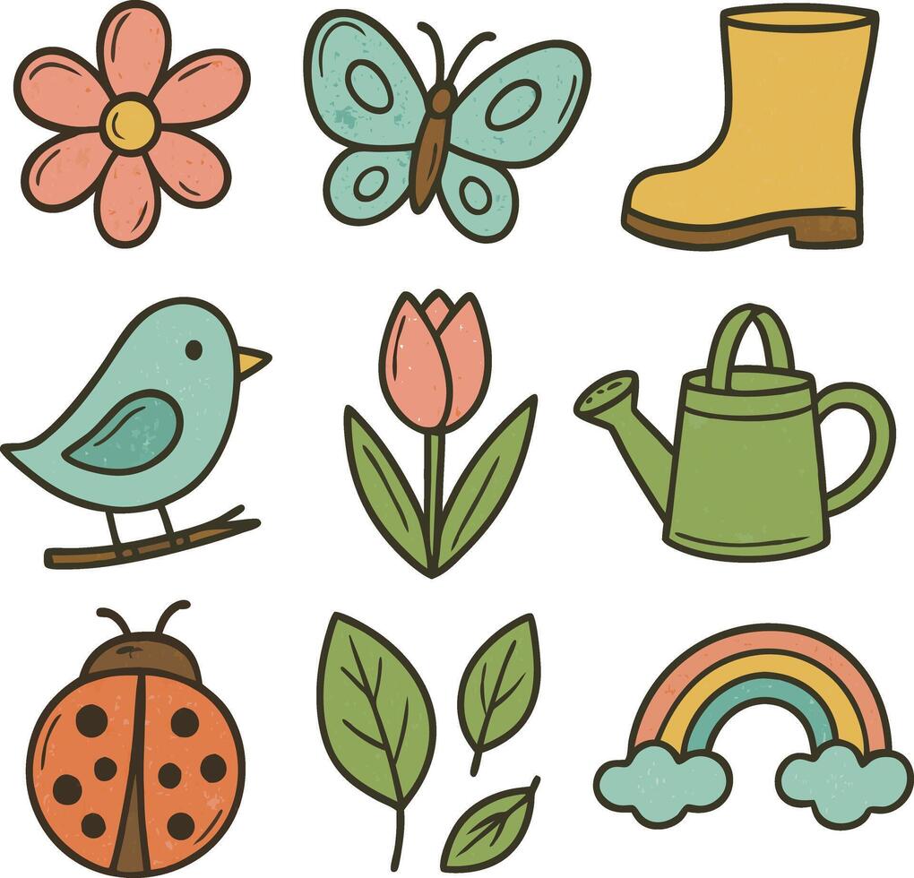 Spring garden icons illustration vector