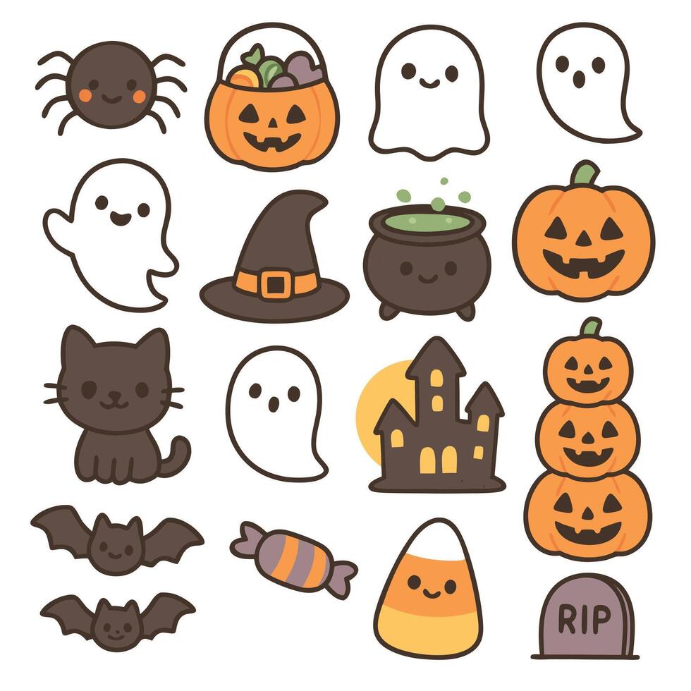 Halloween icons with ghosts and pumpkins vector