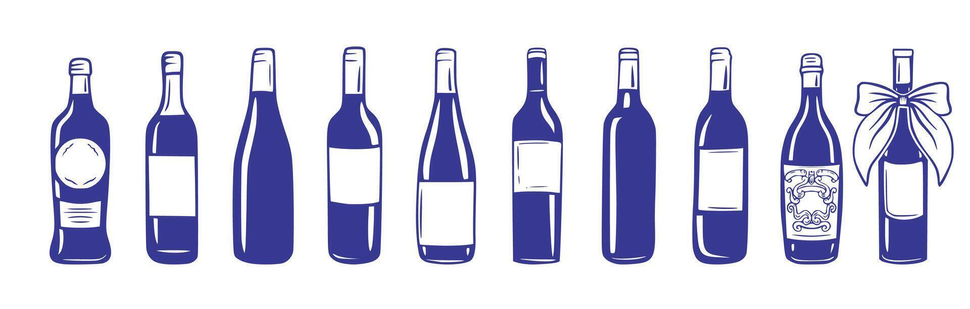Wine Bottle Collection - Hand Drawn for Bar, Winery, or Vintage Menu Illustration Design vector
