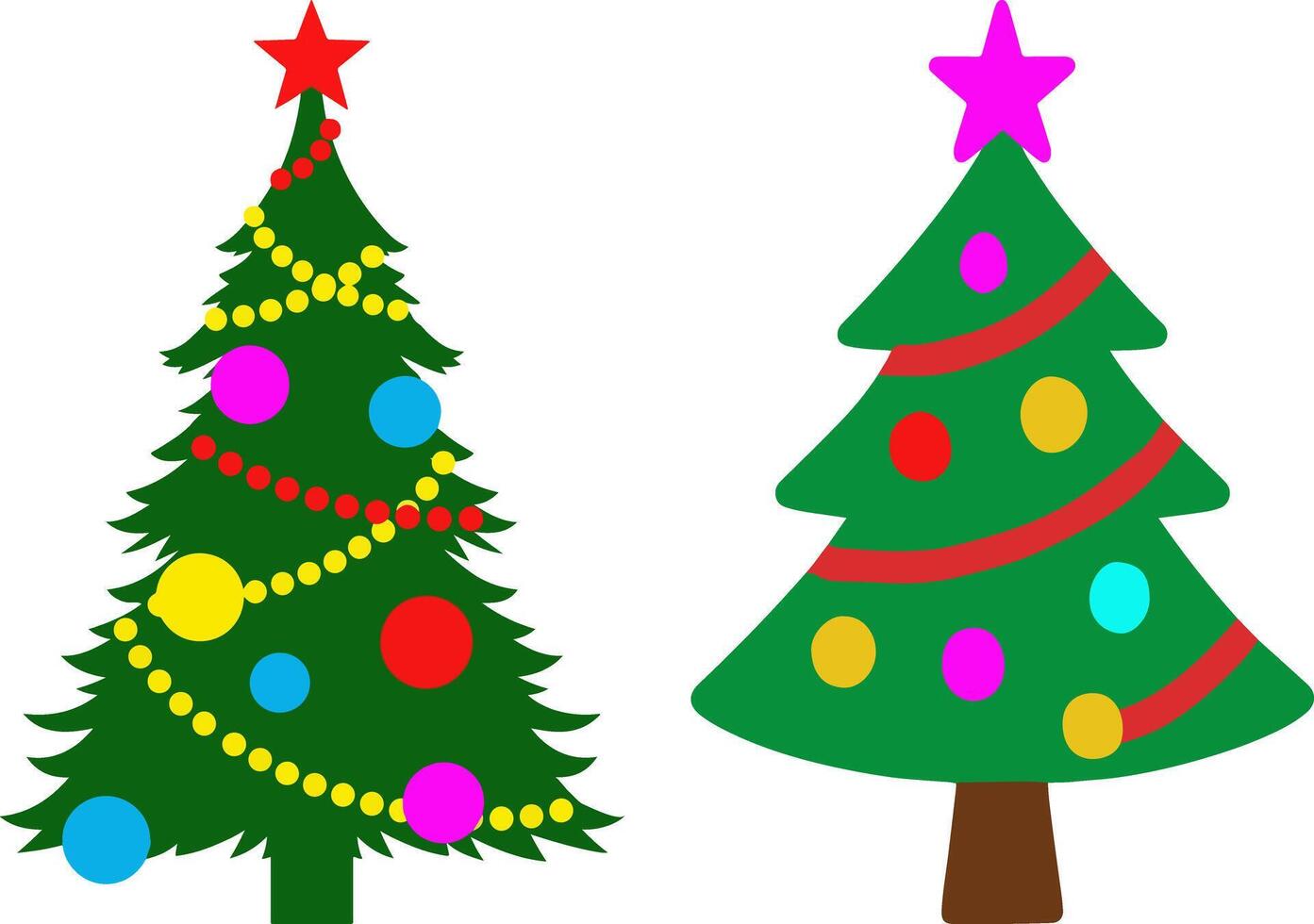 Decorated Christmas trees with colorful ornaments and stars vector