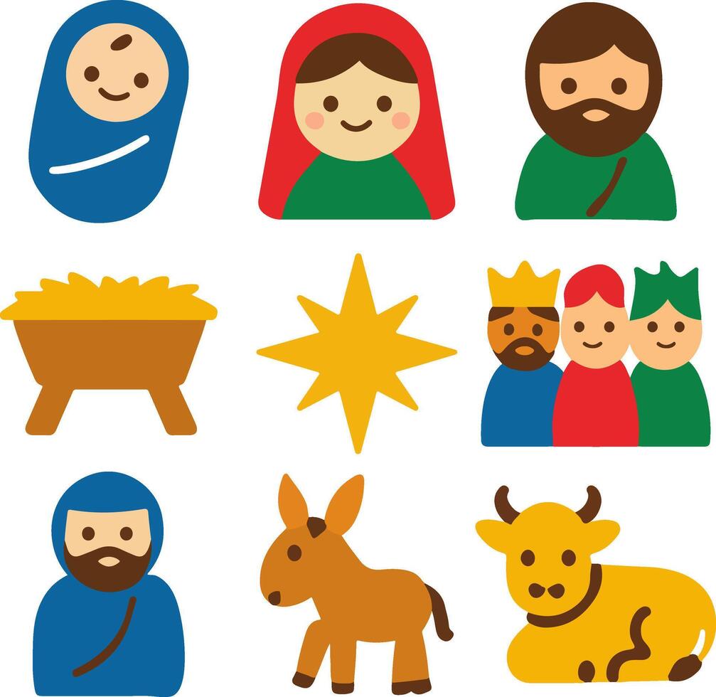 Nativity scene with holy family and wise men under the star vector