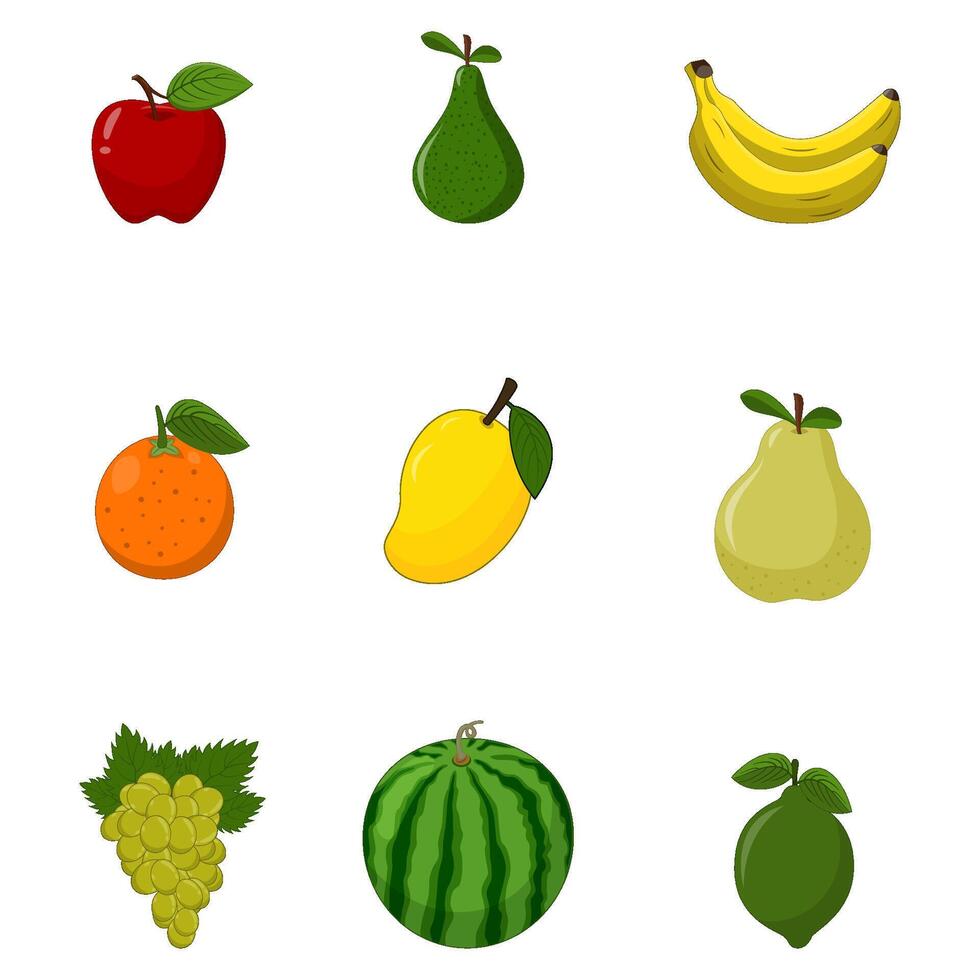 Illustrations of Fresh Tropical Fruits in Flat Design vector