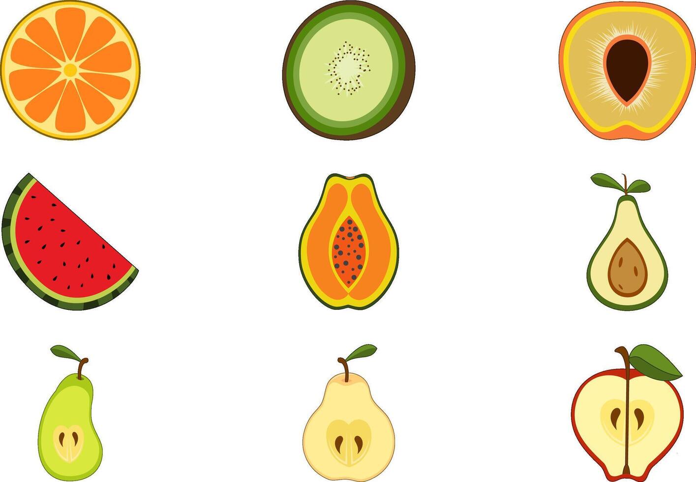 Flat Style Fruit Slice Icons Collection vector