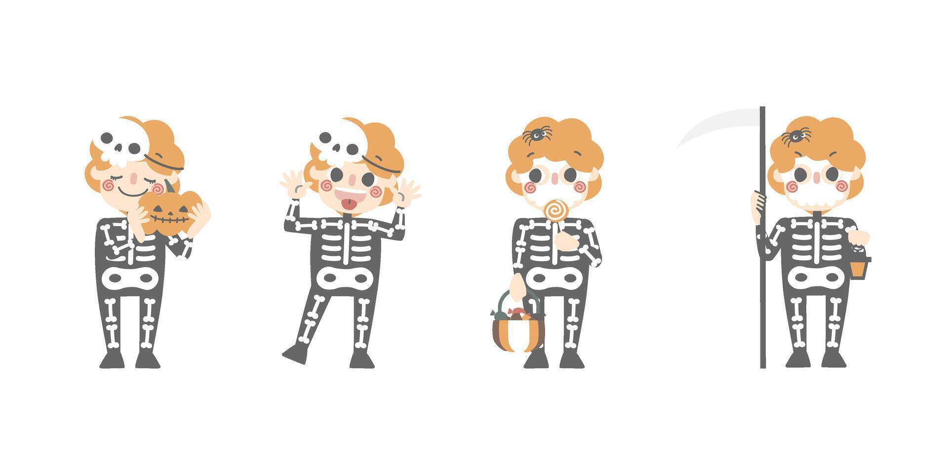 Kids in skeleton costumes for Halloween vector