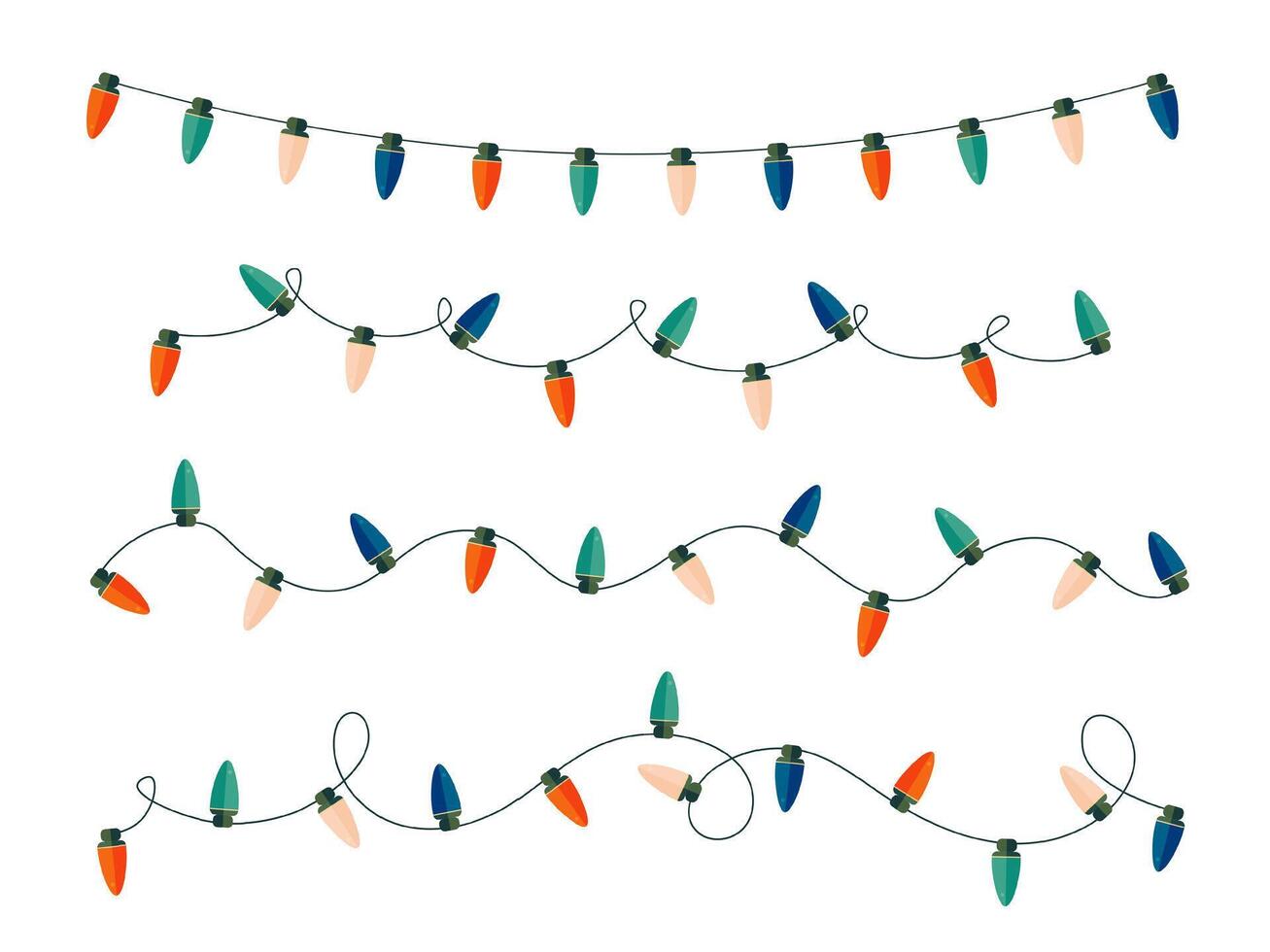 Horizontal curved Christmas light string frame. Classic bulbs. vector