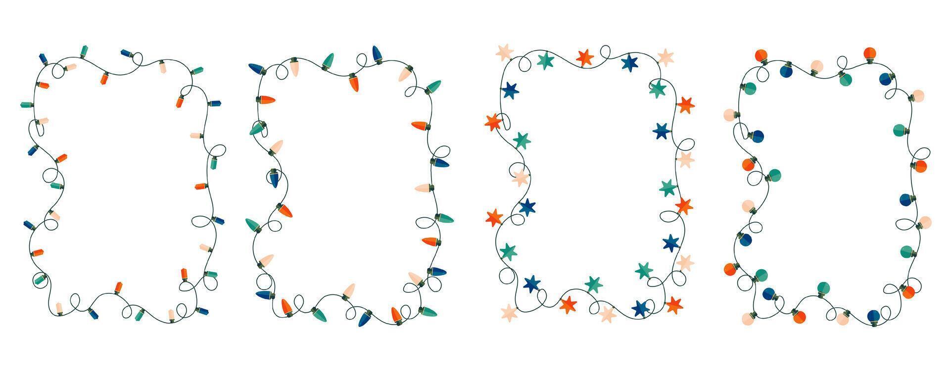 Vertical rectangular Christmas light string stylized frame. vector