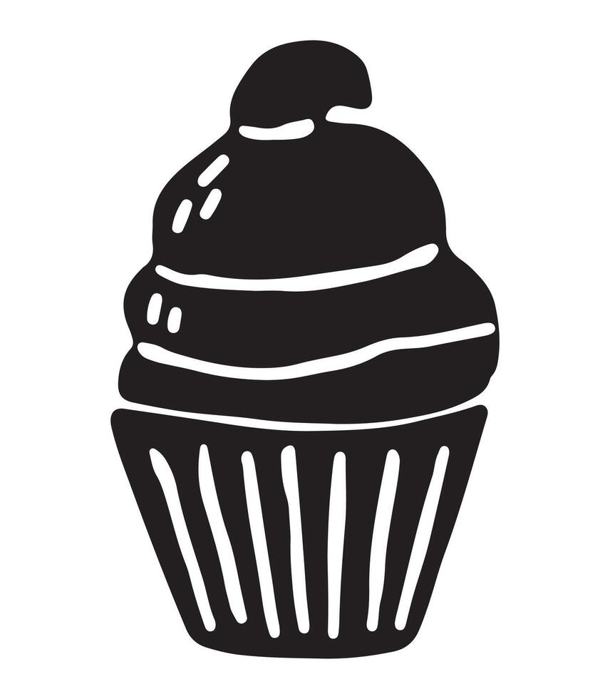 Hand drawn cupcake art. Line art. Crayon drawing style. Design for cards, menus, posters vector