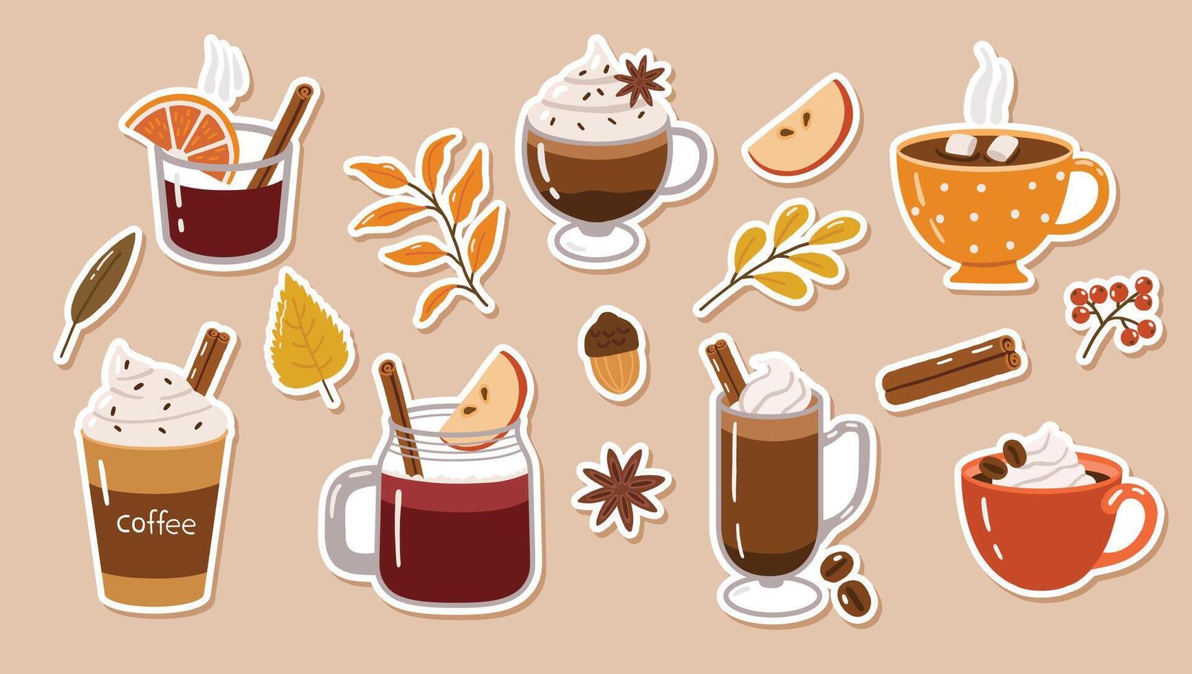 Coffee and dessert stickers collection vector