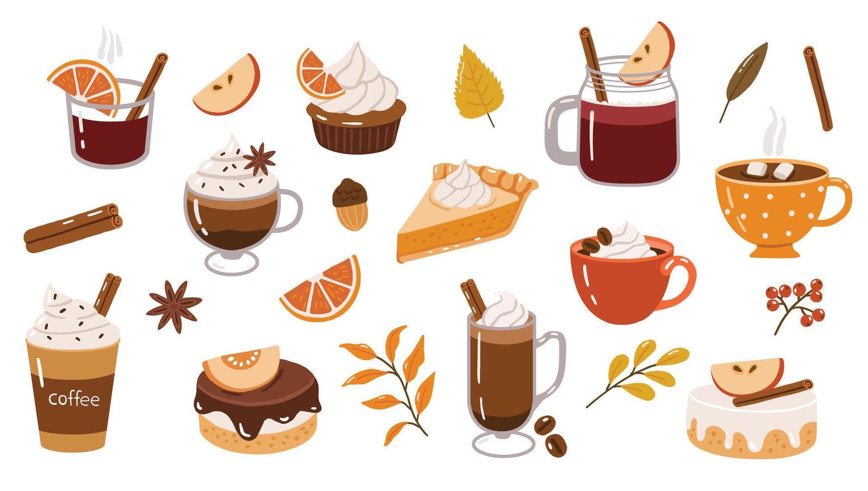 Fall desserts and beverages collection vector