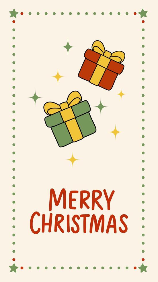 Cute illustration of wrapped Christmas presents with ribbon and hand-drawn greeting. Great for holiday cards, gift tags, festive packaging, and seasonal design. vector