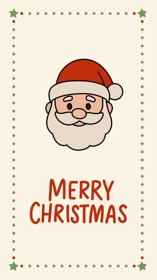 Cute Santa Claus illustration with mustache and red hat, hand drawn text, and decorative border. Perfect for festive postcards, seasonal designs, and holiday greetings vector