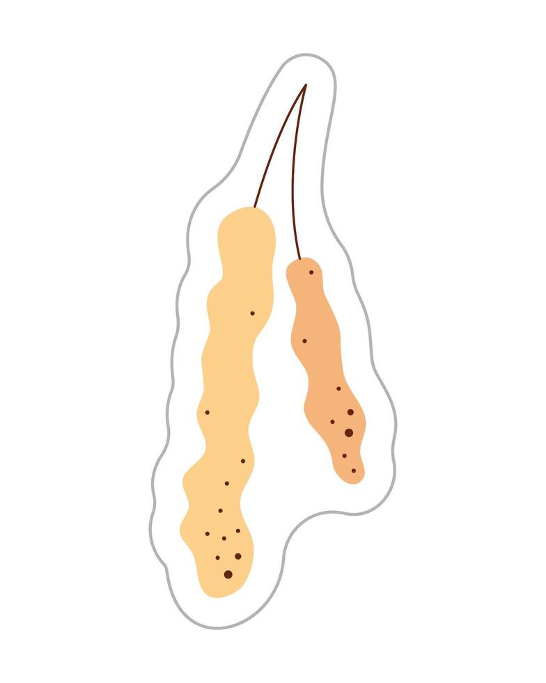 Sticker with abstract birch catkins. Color hand drawn clipart illustration. vector
