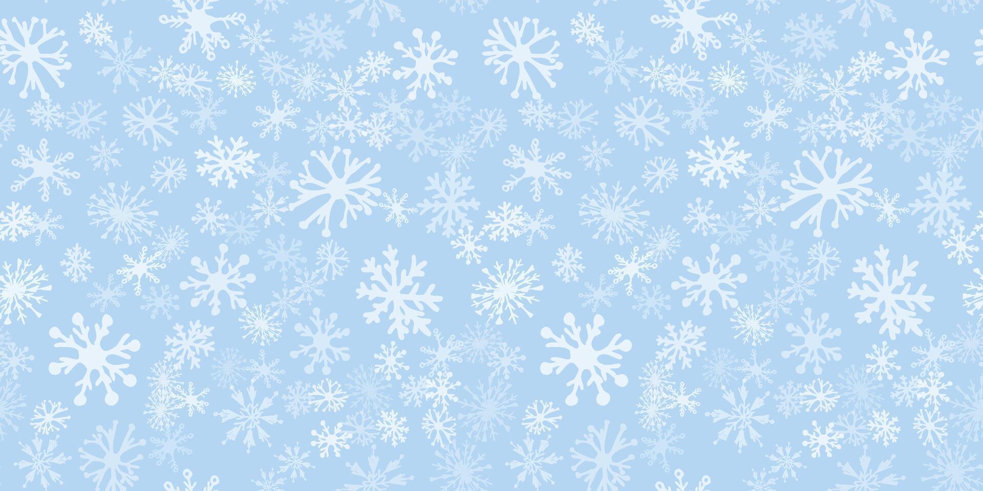 Doodle Snowflakes seamless pattern. Christmas snowfall simple blue background. White hand drawn snow. Winter snowy holiday New year christmas texture. illustration print wrapping paper card vector