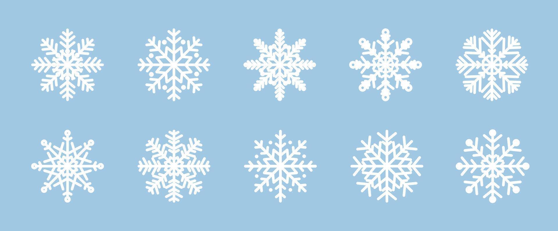 Snow thick icons set. Plump soft white line Snowflakes. Winter simple element collection. Cold weather symbol with editable stroke. New year and christmas ornament. vector