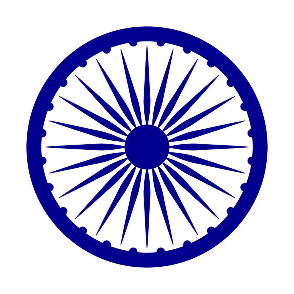 Blue Wheel with spokes icon. Simple ashok chakra graphic element isolated on white background. 24 spokes circle. India flag element isolated on white background. vector
