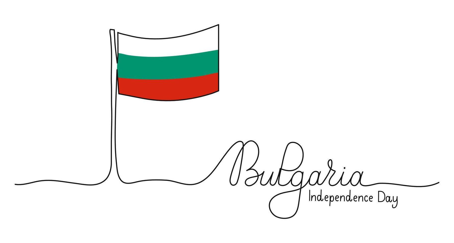 Independence Day of Bulgaria text banner template. Bulgarian Flag abstract background design. Editable stroke hand drawn lettering. One continuous line art background. Outline drawing for poster card vector