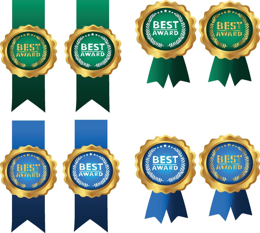 green blue gold best award medal badge with ribbon free illustration vector