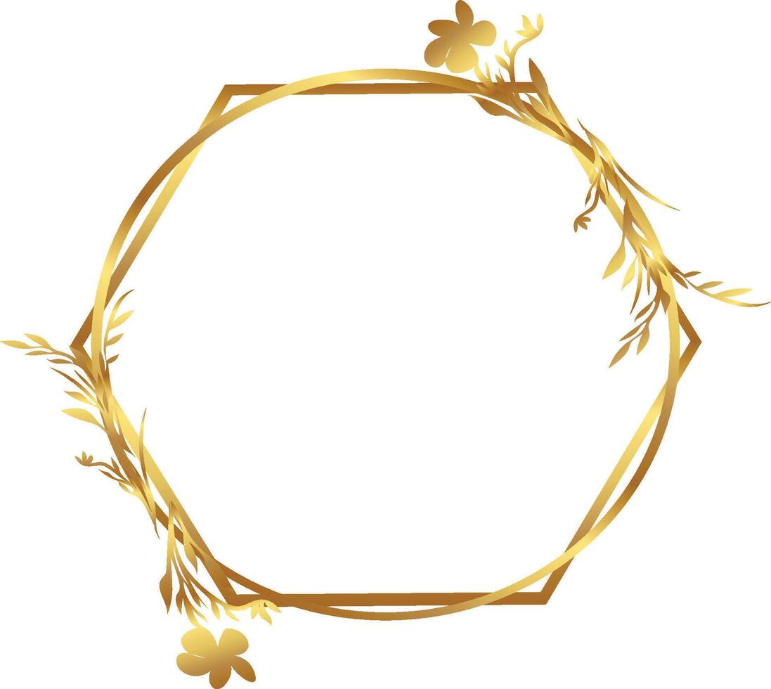 gold Flowers hexagon circle traditional vector
