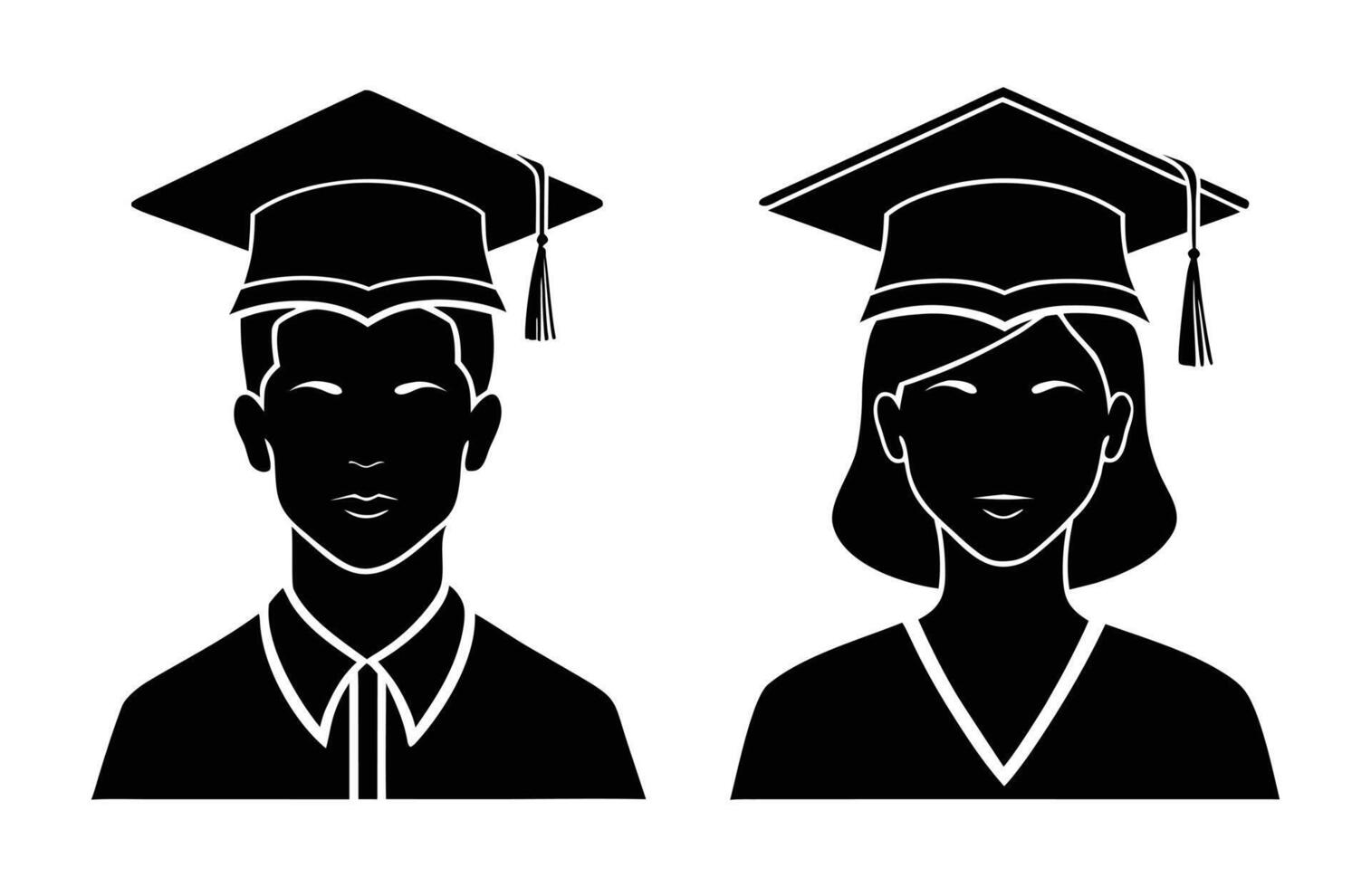 Graduation Day A Black and White Illustration of a Male and Female Graduate Wearing Caps Representing Achievement Education and the Culmination of Academic Success in vector