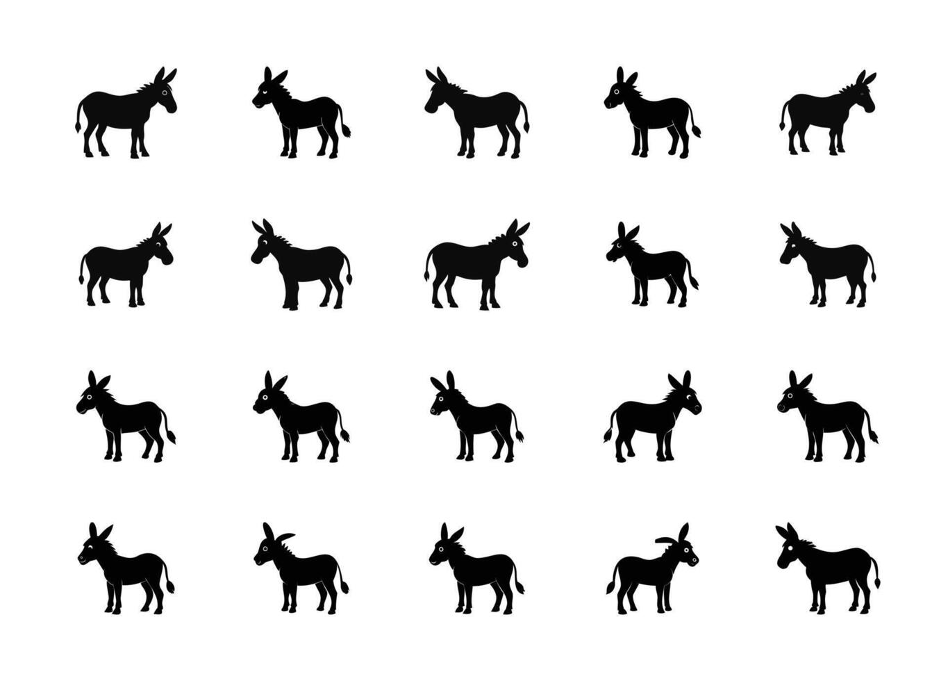 Repeating Pattern of Black Donkey Silhouettes on White Background Creating a Simple and Playful Design Suitable for Various Creative Projects and Applications with a Clean vector