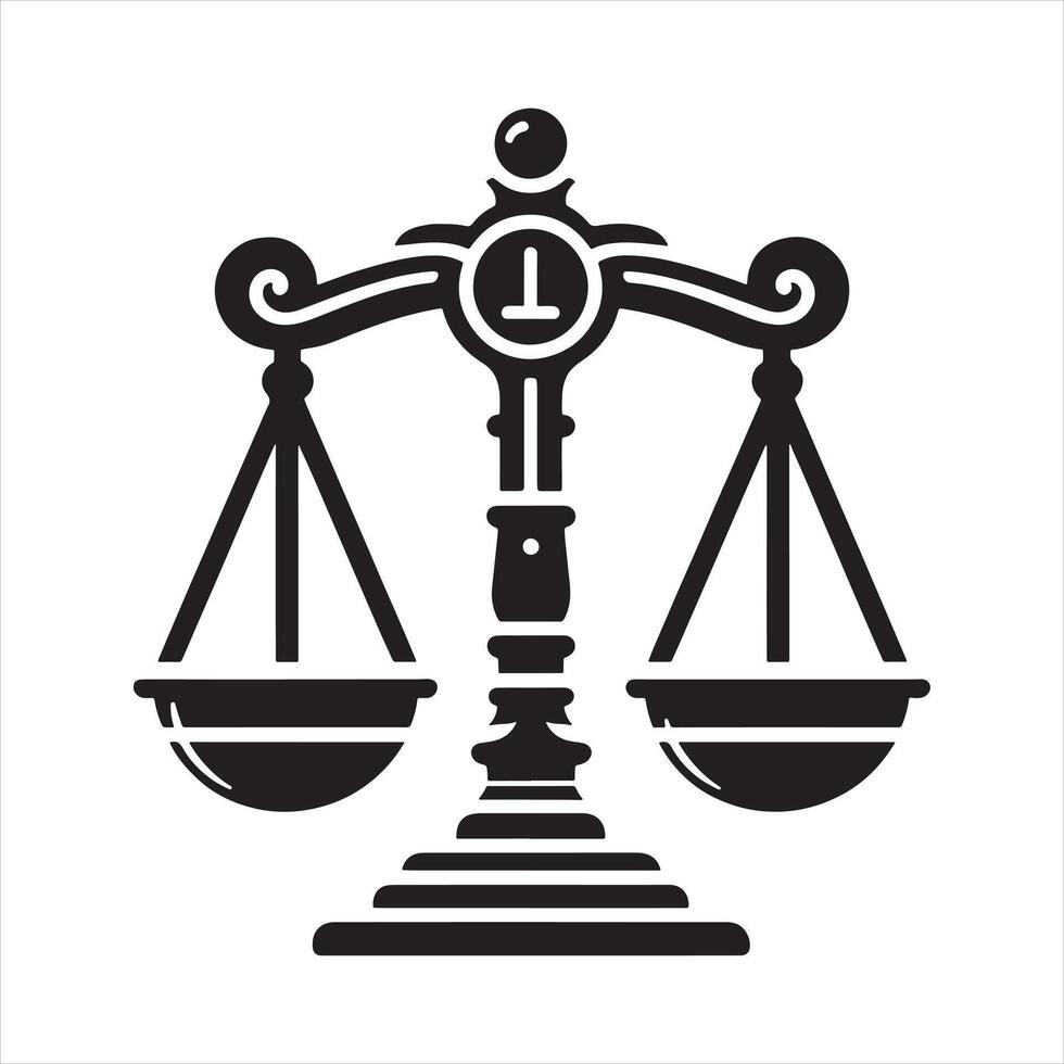 Black and white graphic of justice scales symbol legal balance vector