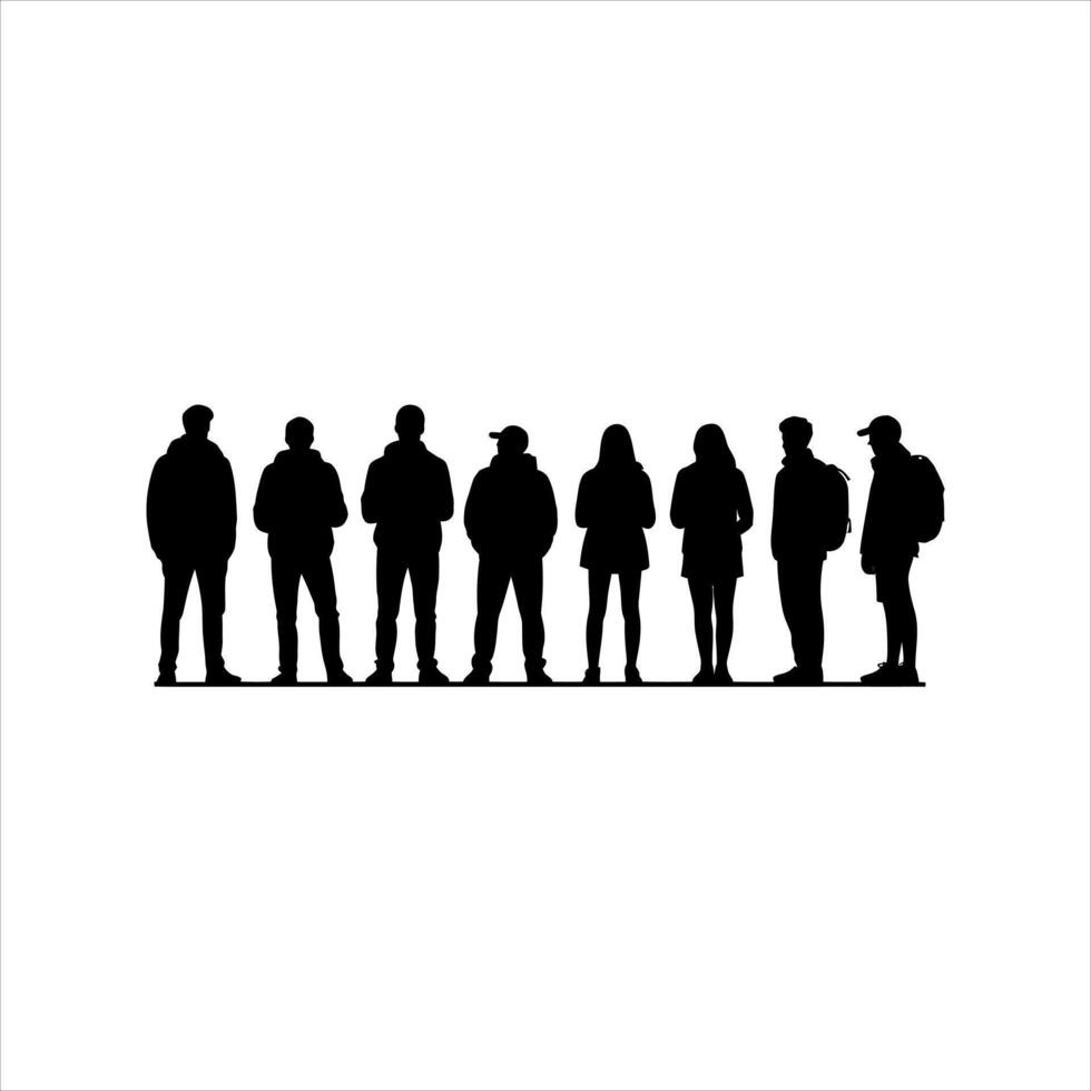 silhouettes of people standing in line on a white background vector