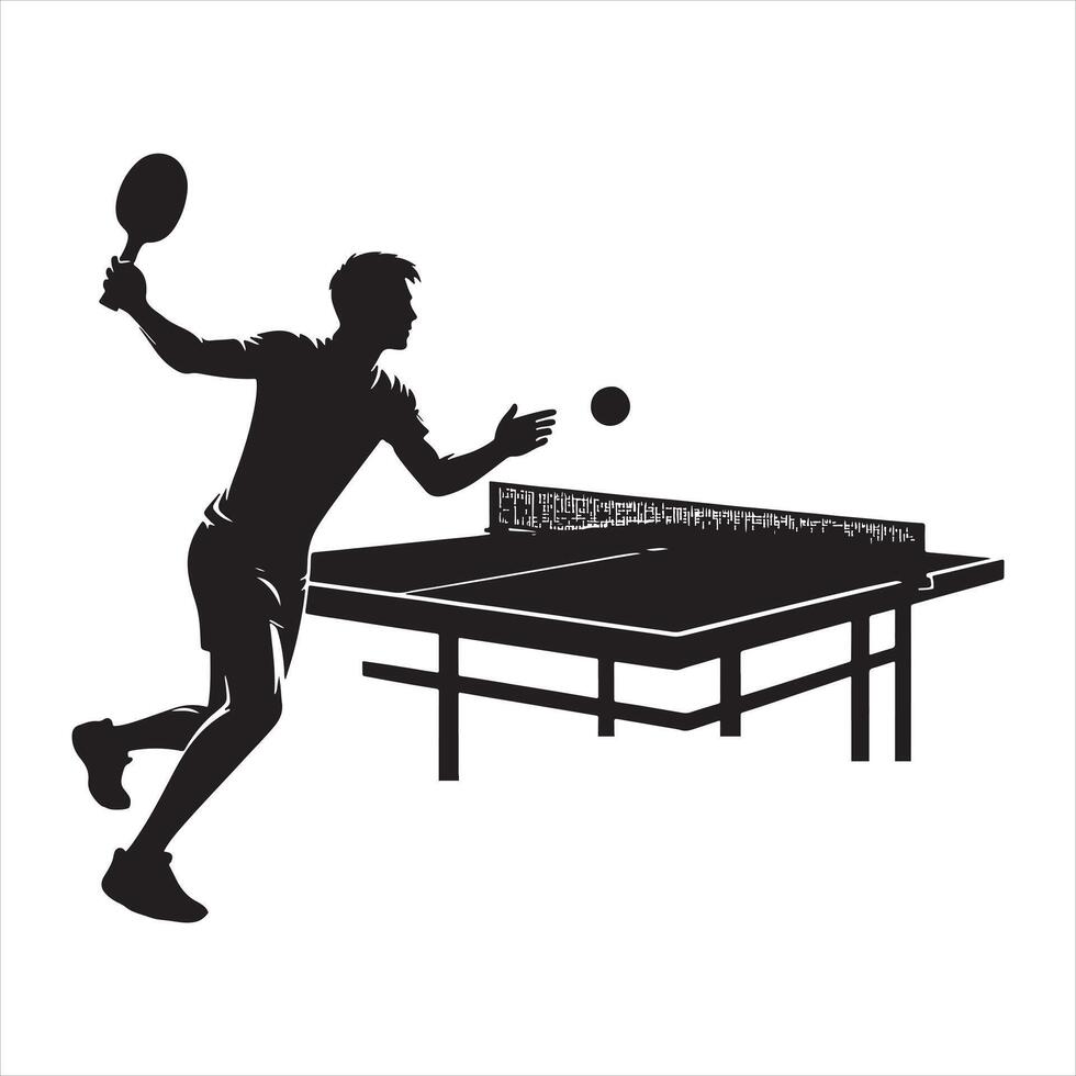 Black silhouette of a man playing table tennis hitting a ball ping pong sport vector