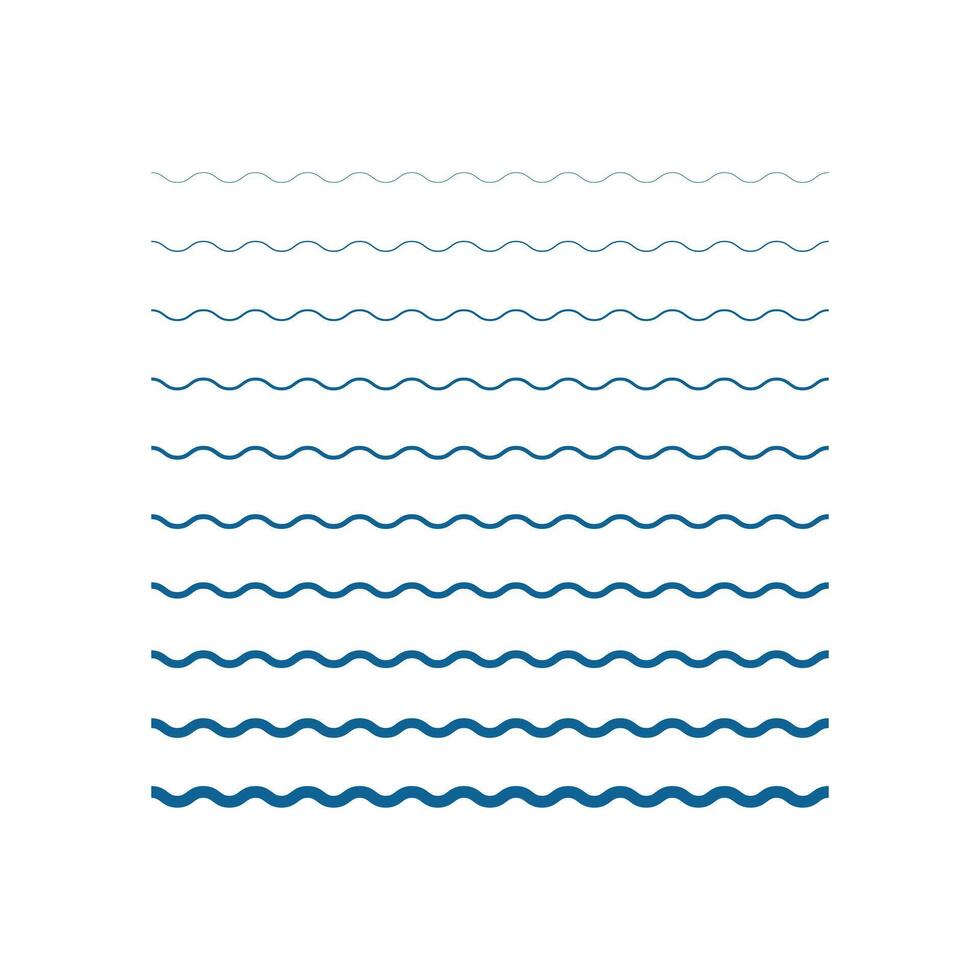 Blue Wavy Line Set in Flat Style for Background Design, Thin to thick wavy lines set for creative projects, vector