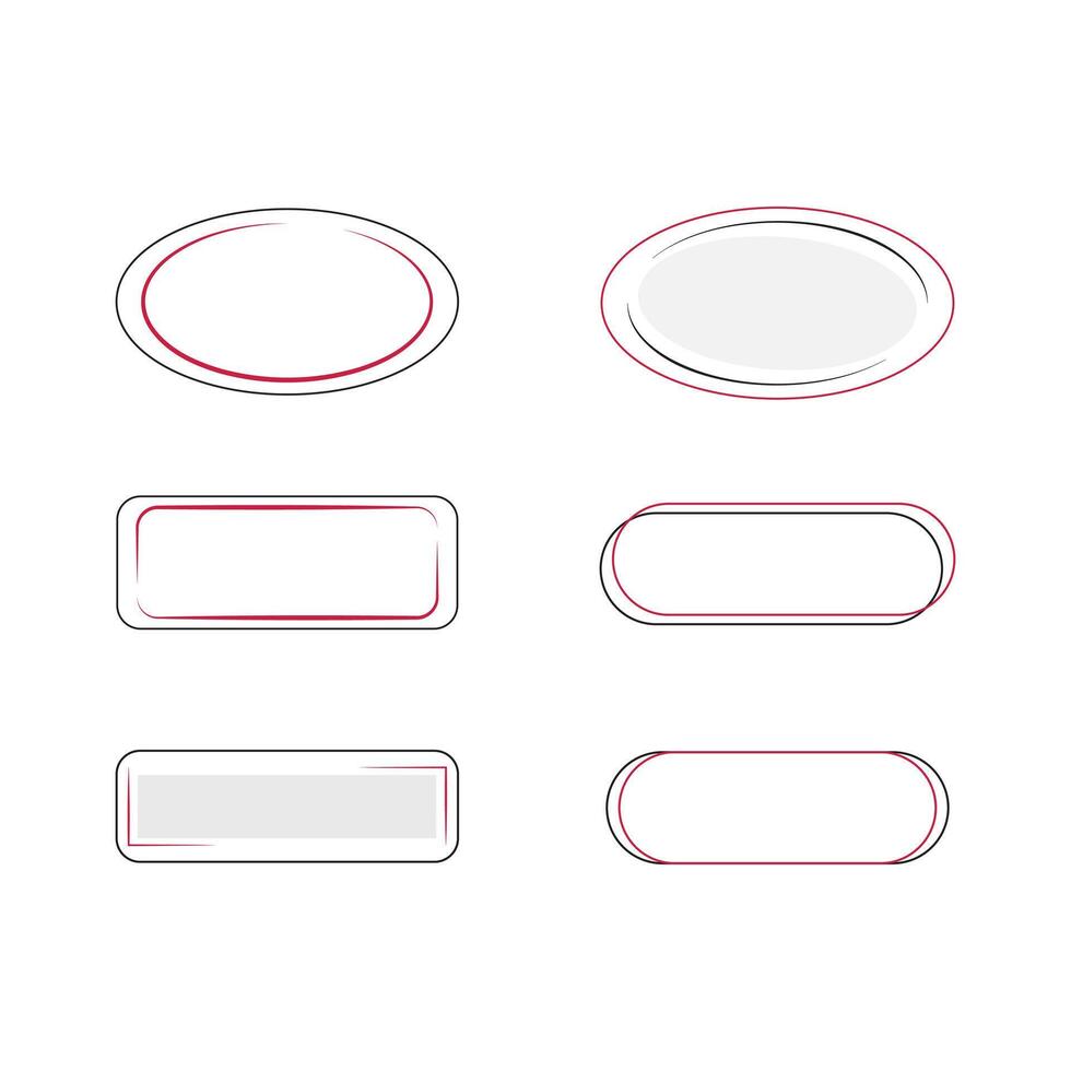 Minimal Oval Shape and rounded rectangle red, black buttons, frames collection, vector
