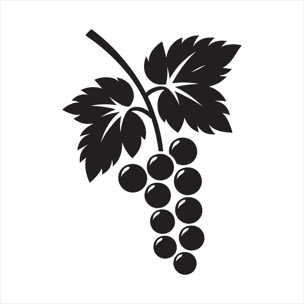 Black silhouette of grapes with leaves on a white background fruit food vector