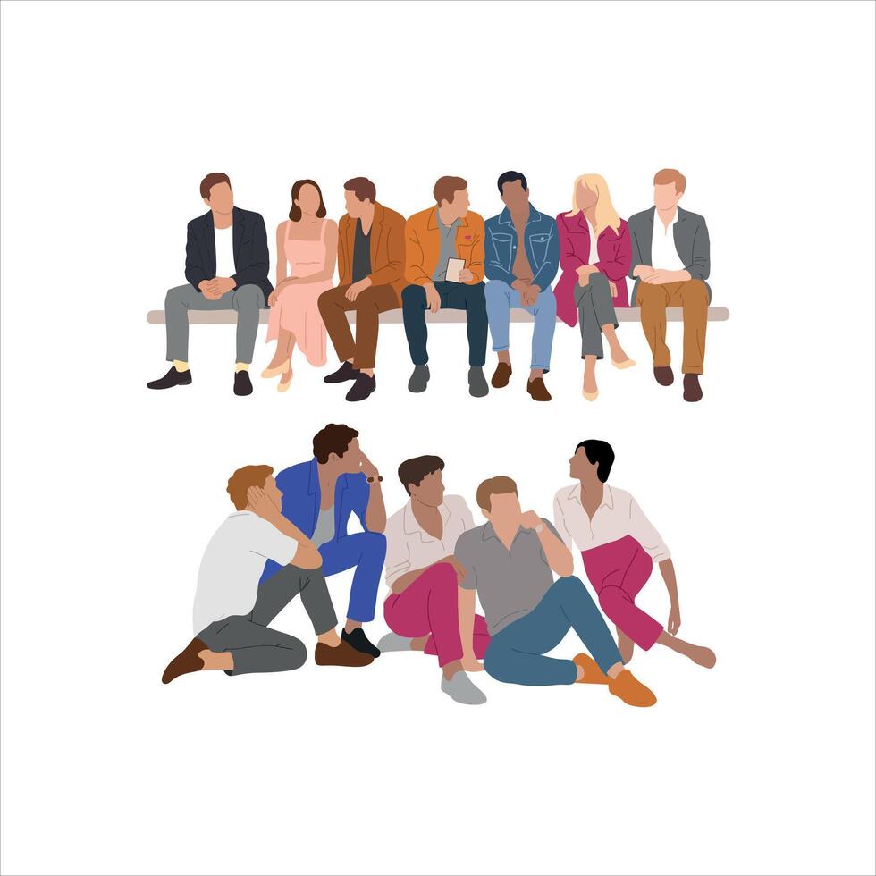 people sitting on a bench, one sitting and one standing vector