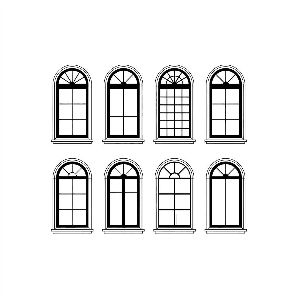 a set of windows with different shapes and sizes vector