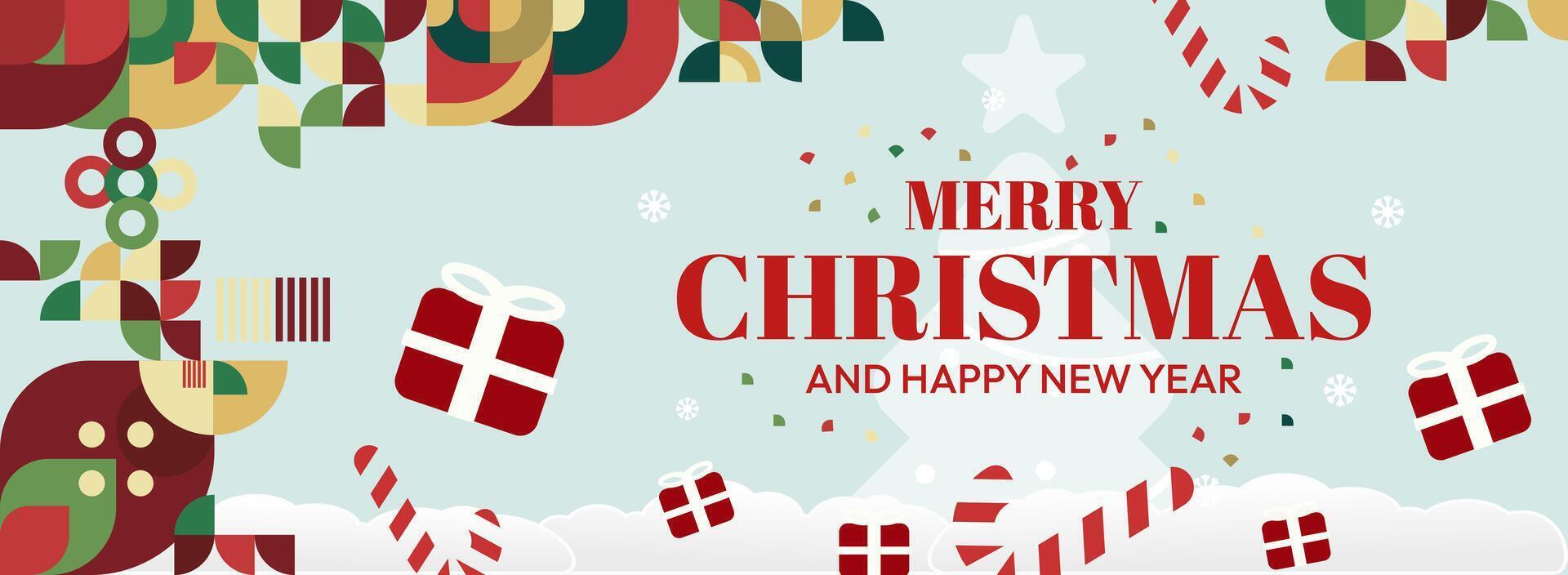 Bright and Cheerful Christmas and New Year Backgrounds. Horizontal Banners with Playful Geometric Patterns for Your Website. vector