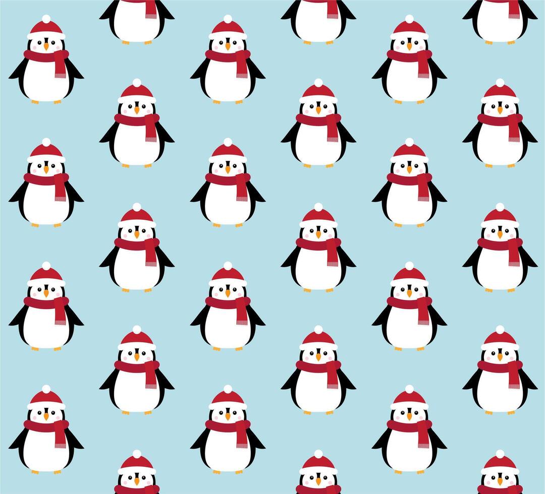 Seamless patterns of penguin in Santa Claus vector