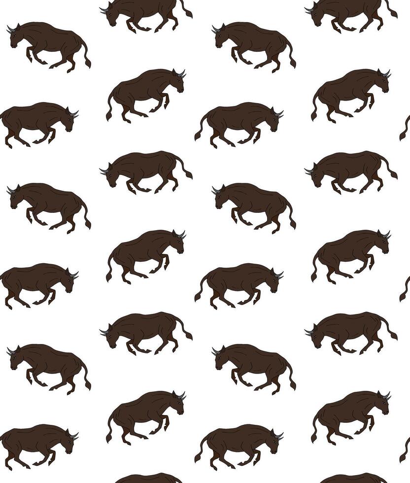Seamless pattern of hand drawn doodle sketch running bull isolated on background vector