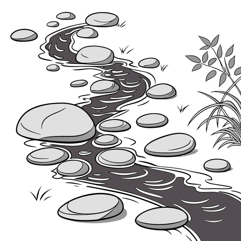 Stones and stream on white background vector