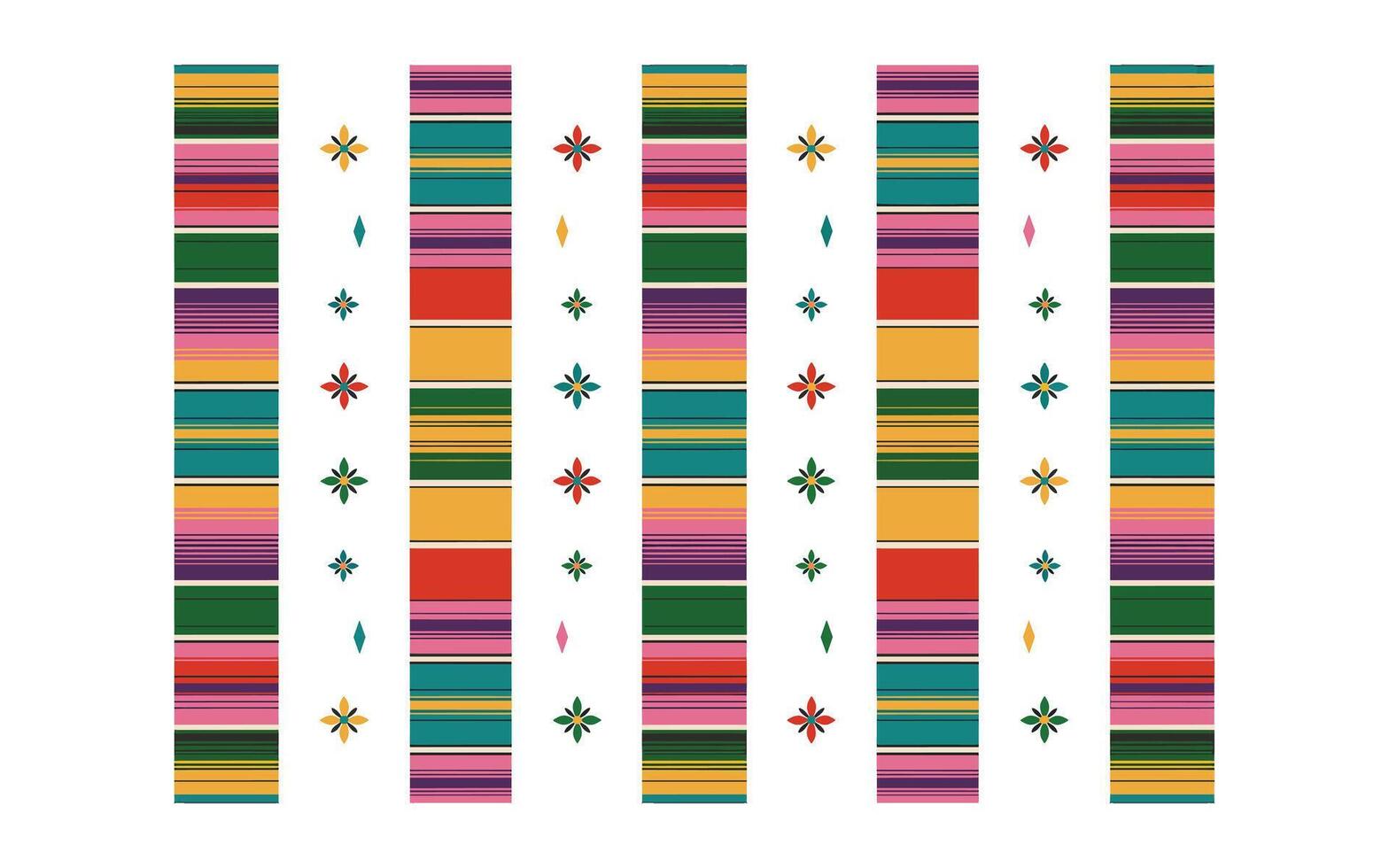 Colorful Serape Stripe Pattern Background with Geometric Floral Accents Mexican Textile Inspired Design for Fabric, Wallpaper, and Creative Projects vector