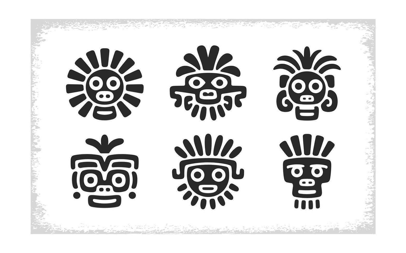 Mayan Glyph Set Six Unique Ancient Symbols for Design Projects and Cultural Representation, Isolated on White Background with Decorative Border vector