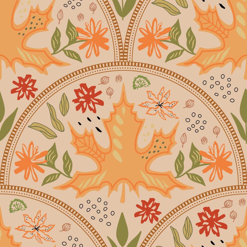 Vibrant autumn floral pattern vector