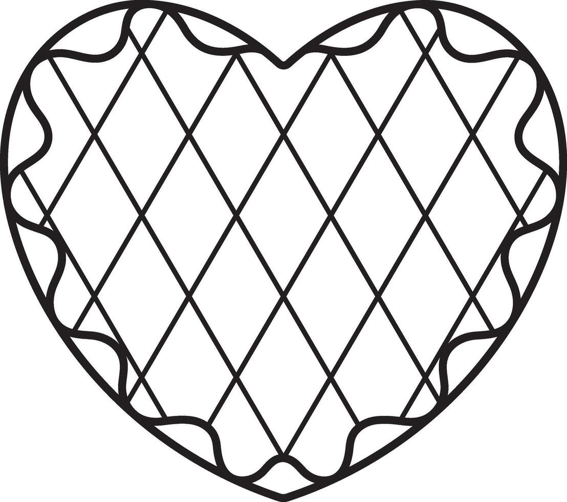 gingerbread in the shape of a heart with a diamond pattern, Bavarian flag template, Oktoberfest, simple black and white icon on an isolated background vector