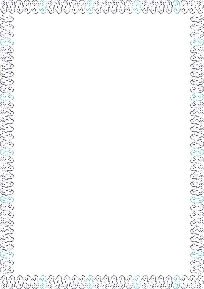 Seahorse frame. Cute cartoon fishes 2d illustration with empty space for your text. Baby shower design vector