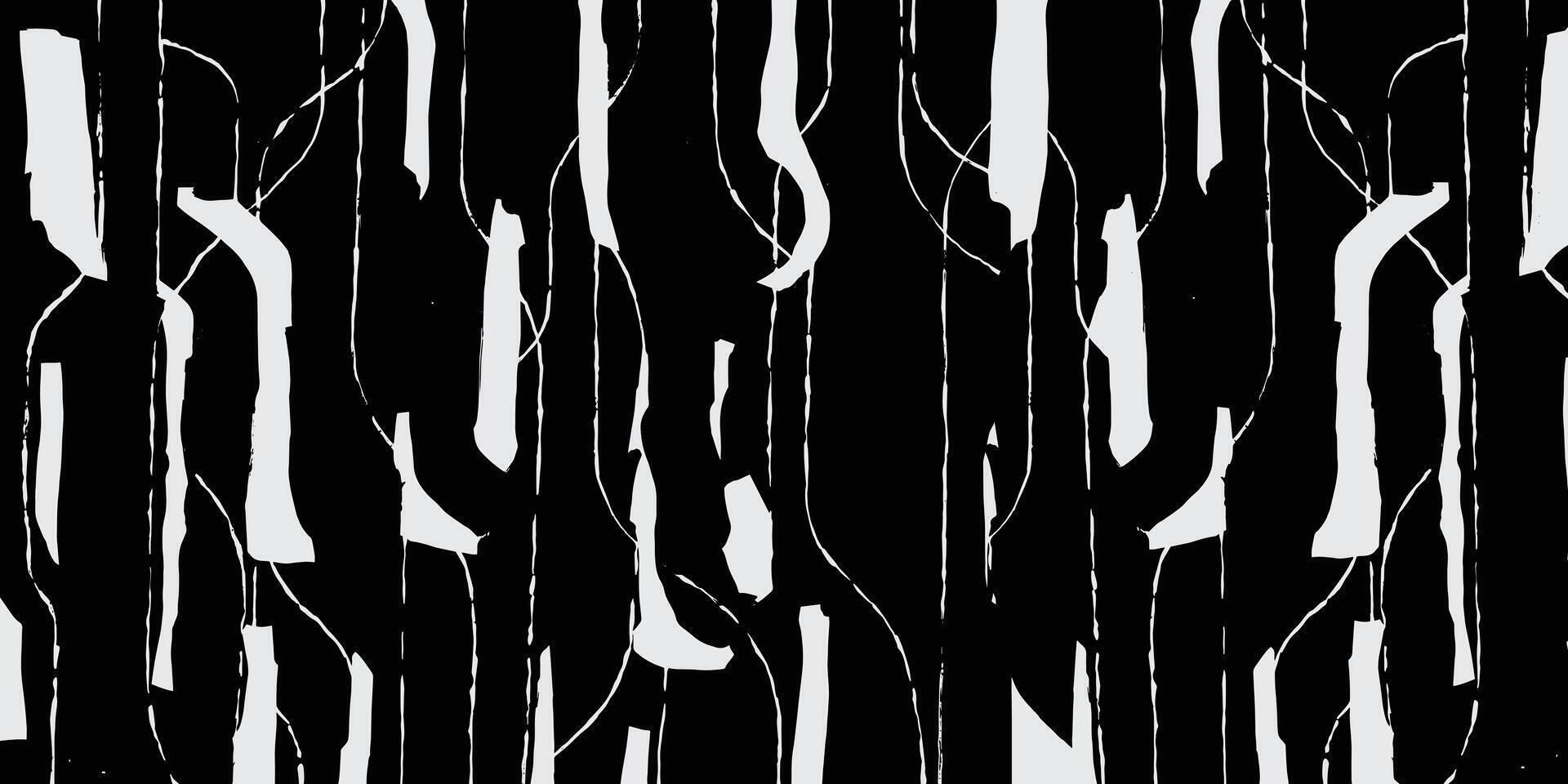 Dynamic hand drawn abstract pattern with organic lines and shapes in contrasting black and white, tribal and ethnic handcrafted textured background, simple graphic for textile vector