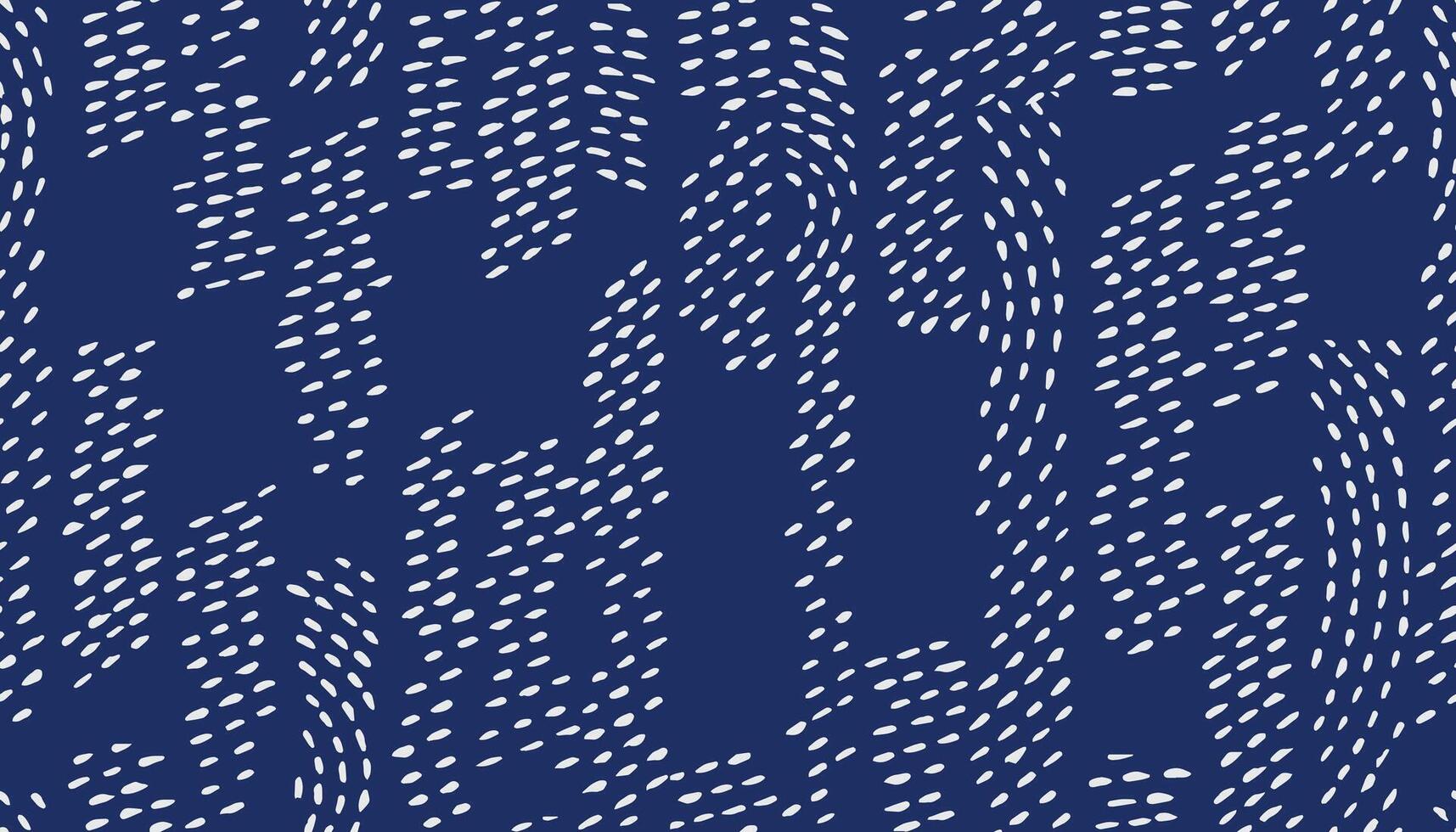 Abstract hand drawn seamless textile pattern inspired by traditional Japanese Shibori and Sashiko techniques. Scattered white dash lines and curved strokes on indigo blue background vector