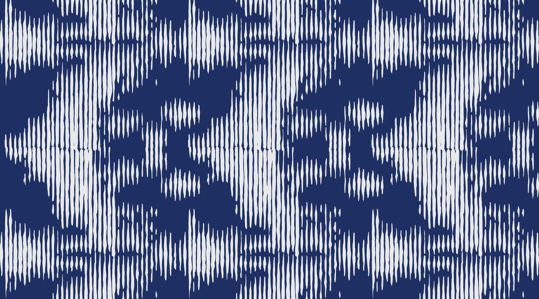 Hand drawn brush lines abstract pattern inspired by traditional Japanese Shibori. Tribal and ethnic folk wood carving, dye-like texture background, ikat design in monochromatic white and blue vector