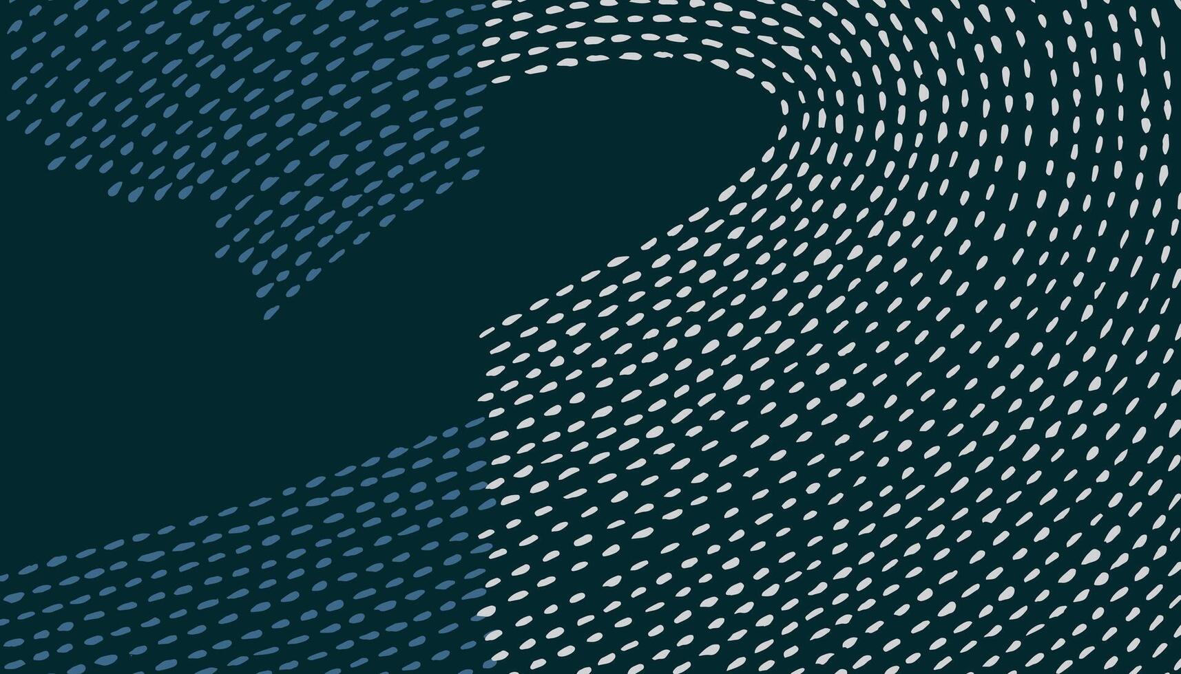Hand drawn brush lines abstract dynamic wave-like design created from small irregular dashes in shades of blue and white on a dark background. Simple Japanese and ethnic style ripples pattern vector