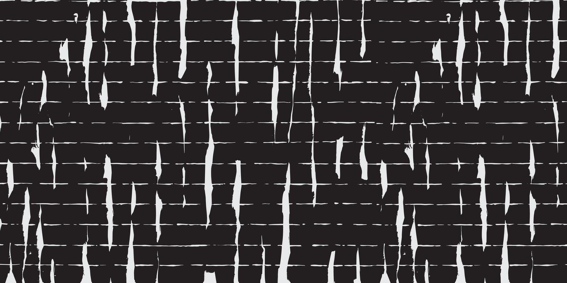 Hand drawn brush lines abstract pattern of intersecting vertical and horizontal lines with a distressed, bold black and white contrast textured background, irregular stripes graphic for textile vector